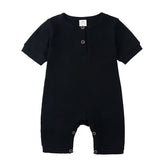 Toni - Ribbed Cotton Soild Color Unisex Henley Romper.